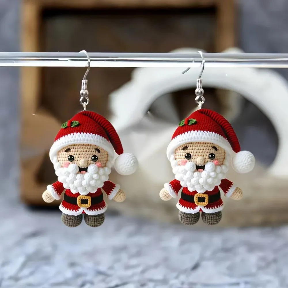 Merry Christmas Acrylic Knit Pendant Earrings Cartoon n Dangle Earring Holiday Party Jewelry Year Gifts for Women Girls 251031