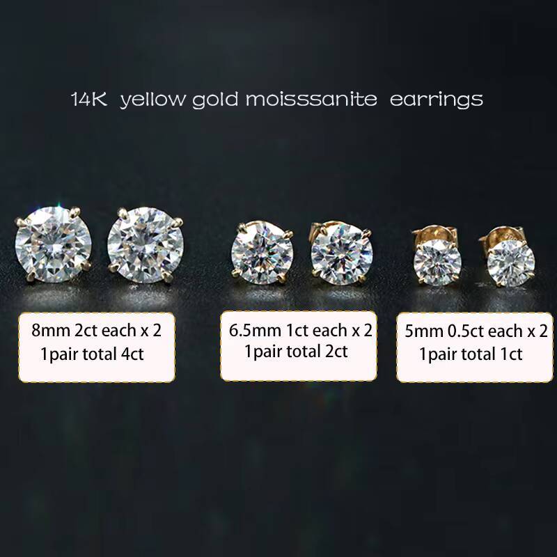 Classic Stud Earrings 14k White Yellow Gold Diamond Moissanite Earrings 05ct1ct2ct Round VVS White D Moissanite Earrings