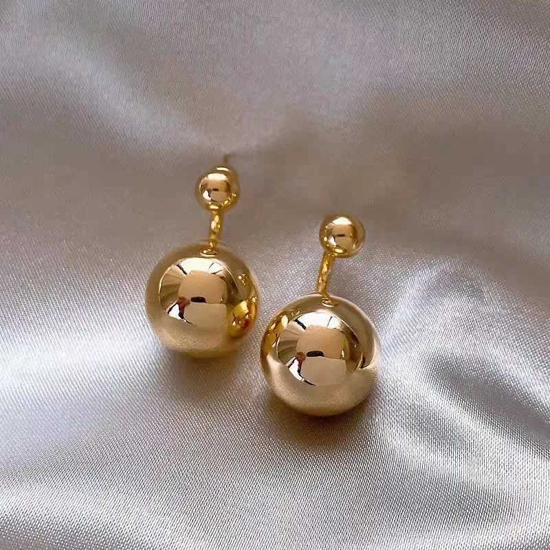 2023 New Arrival Light Luxury Elegant Metal Ball Stud Earrings For Women Fashion Round Jewelry Party Accessories Gifts Y250401