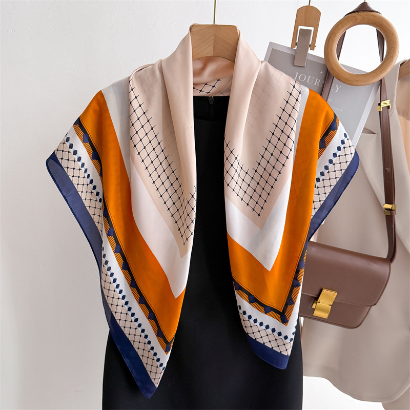 90X90cm Simple Vintage Floral Square imitate Silk Scarf Headband for Women Girls Fashion Handle Bag Scarves Paris Shoulder Tote Luggage Ribbon Head Wraps FM203