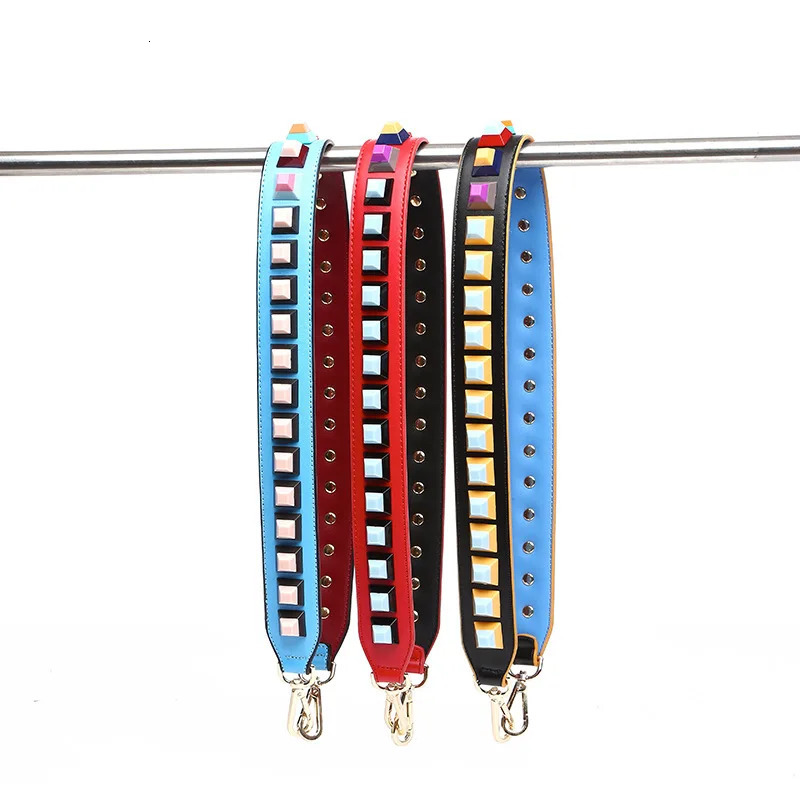 Woman Bag Straps High Quality Rivet Shoulder Straps Wide Bag Strap Collide Color Joker Flower Strap Crossbody Parts Acessorios 251030