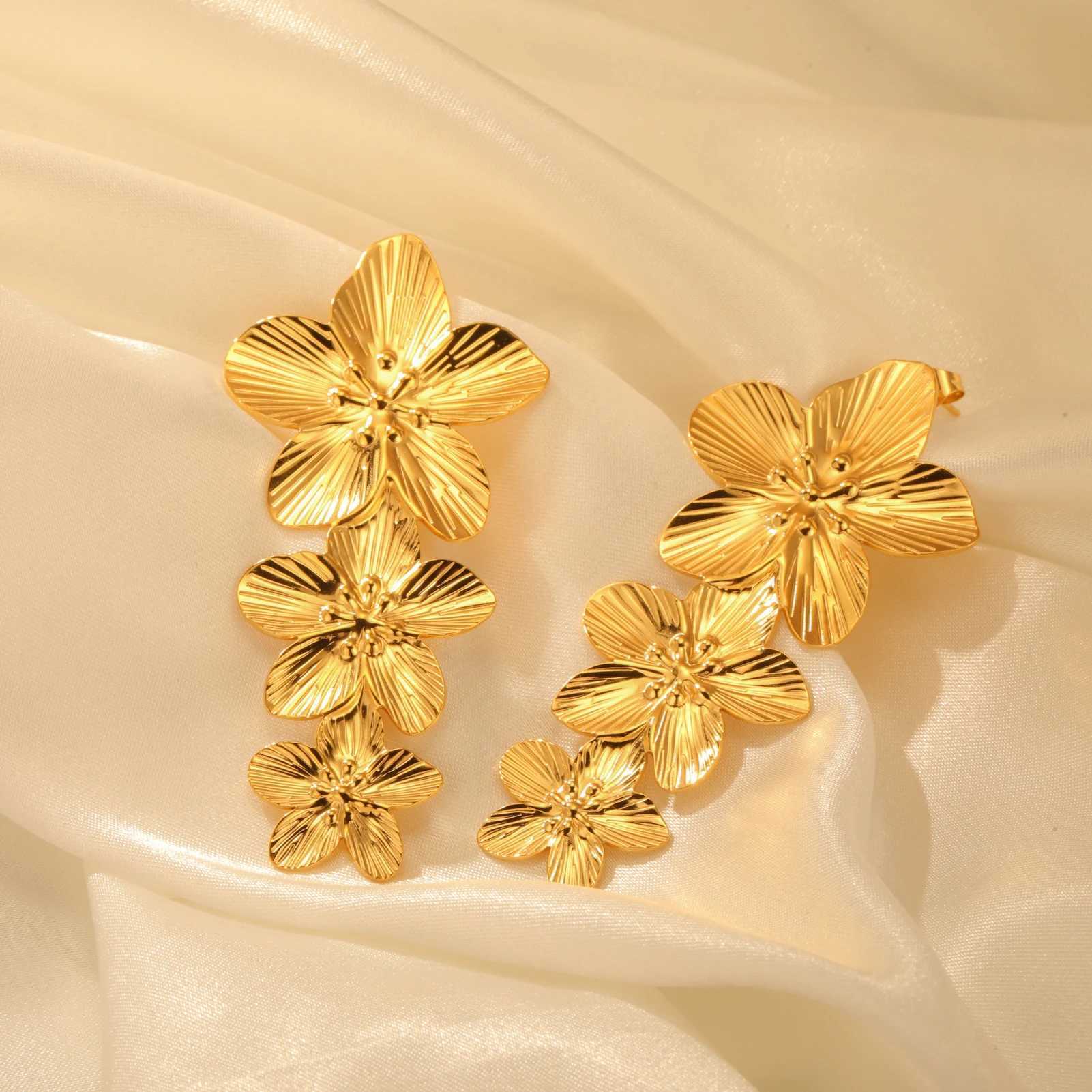 Cazador stainless steel large flower stud earrings womens bohemian earrings jewelry fashion party wedding birthday gift 2025 Y250401