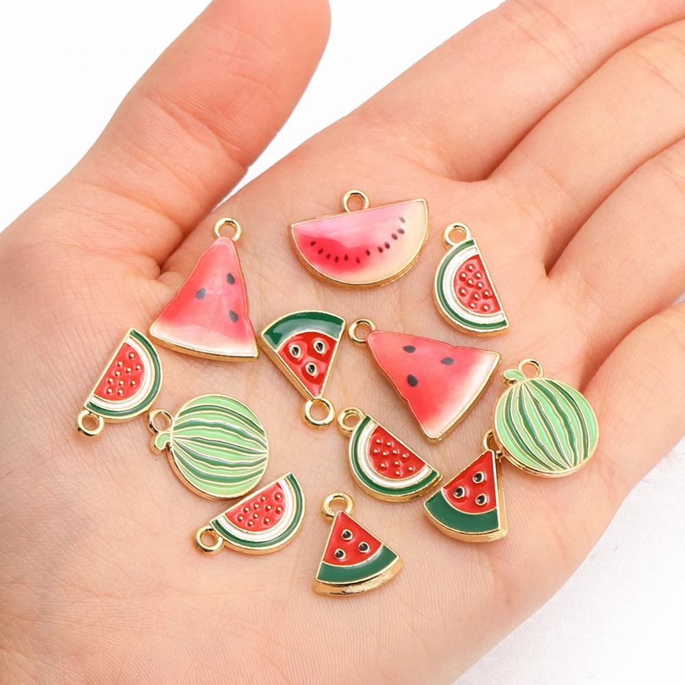 10pcs 5styles Watermelon Enamel Talisman Earrings Pendant Necklace Fruit DIY Bracelet Jewelry Making Summer Gift 250325