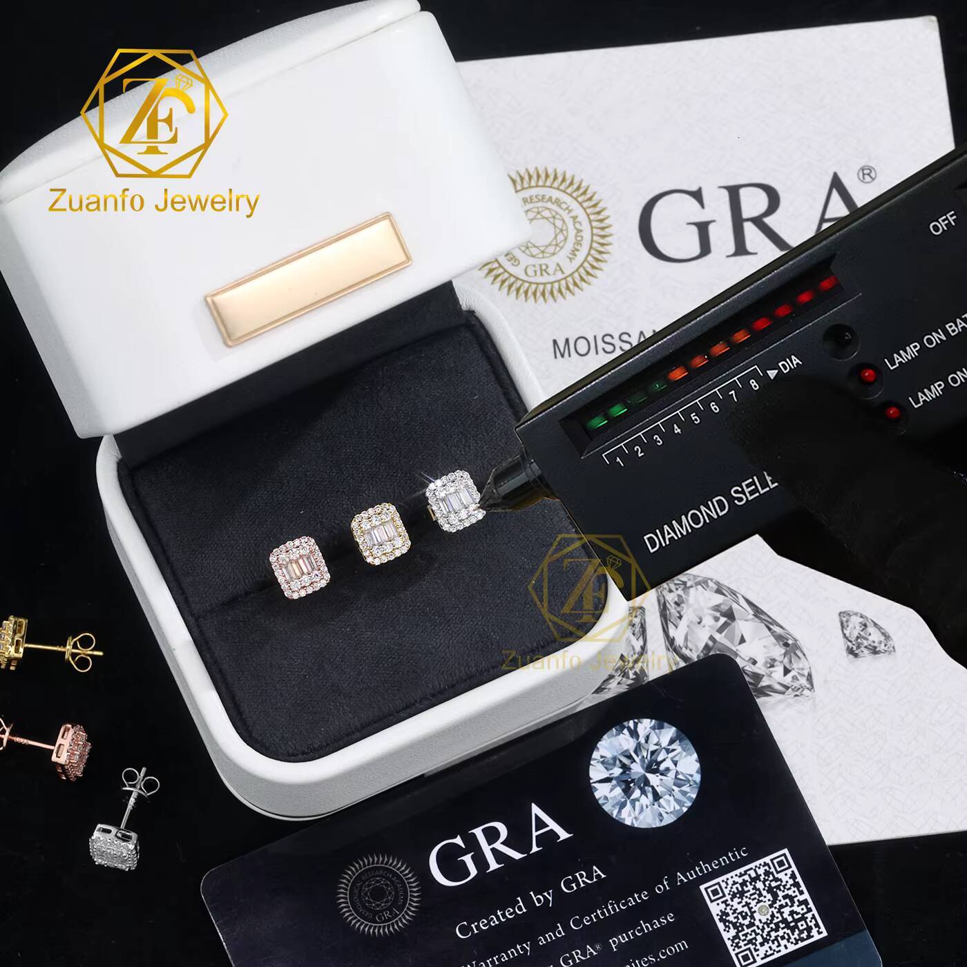 Ready to Ship 925 Silver D VVS1 Baguette Cut Moissanite Hip Hop Style Earrings Stud Third Party Certified Gift Party