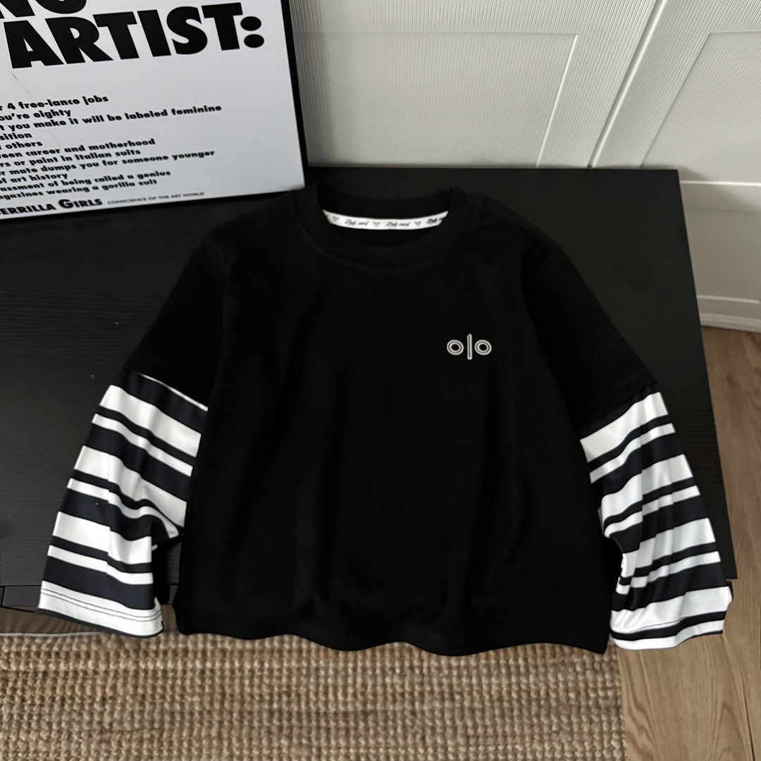 Designer Kids Sweatshirts Kids Color Block Long Sleeve T-Shirt, Striped Patchwork Style Top for Boys Girls, Fashion Everyday Base Layer