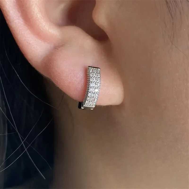 Hip Hop 925 sterling silver Pave mens simulated diamond earrings women gold-plated 14K gold jewelry gift Y250401
