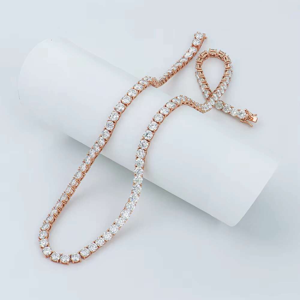 Stock Available Hiphop Jewelry 5mm Sier Rose Gold Plated Tennis Link Chain Round Brilliant Cut Moissanite Necklace