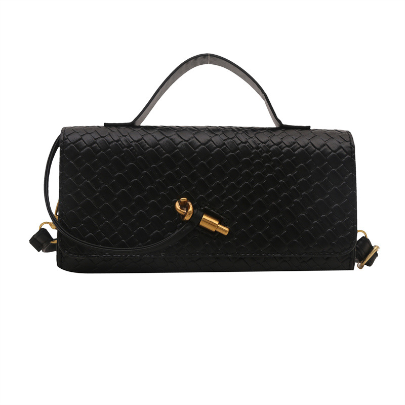 2025 New Woven Texture Baguette Bag, Vintage Soft Leather Handbag, Women's Crossbody & Top-Handle Evening Purse