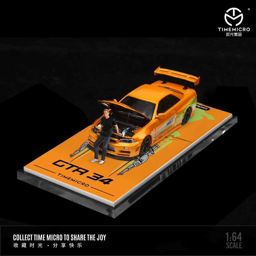 Time Mirco1 64 GTR34 Quick and Angry Red/Orange Paint Alloy Car Model for Gift Collection and Display X250402
