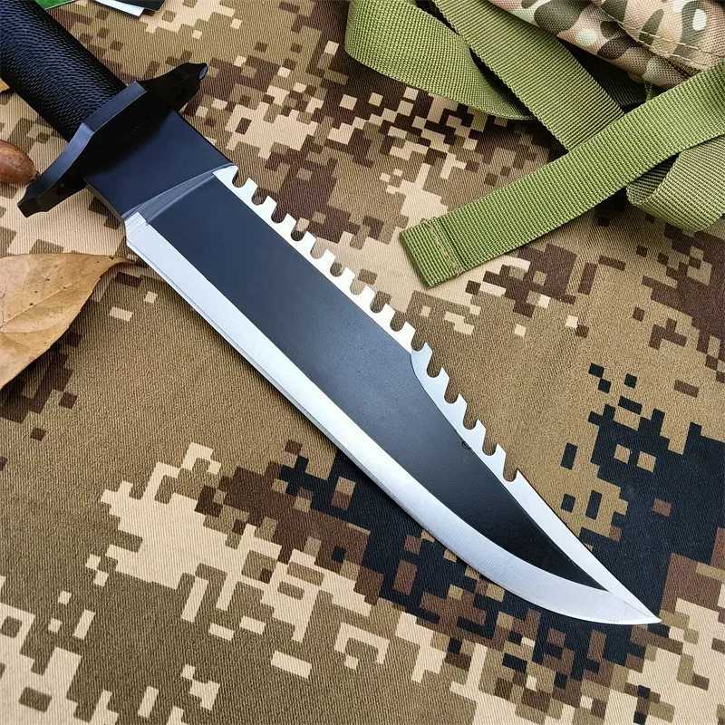 Tactical Rambo II Survival Knife 420 Steel Tube Packaging Paraflow Handle 9Cr8Mov Blade Outdoor Hunting and Rescue Fixed BladeW250402