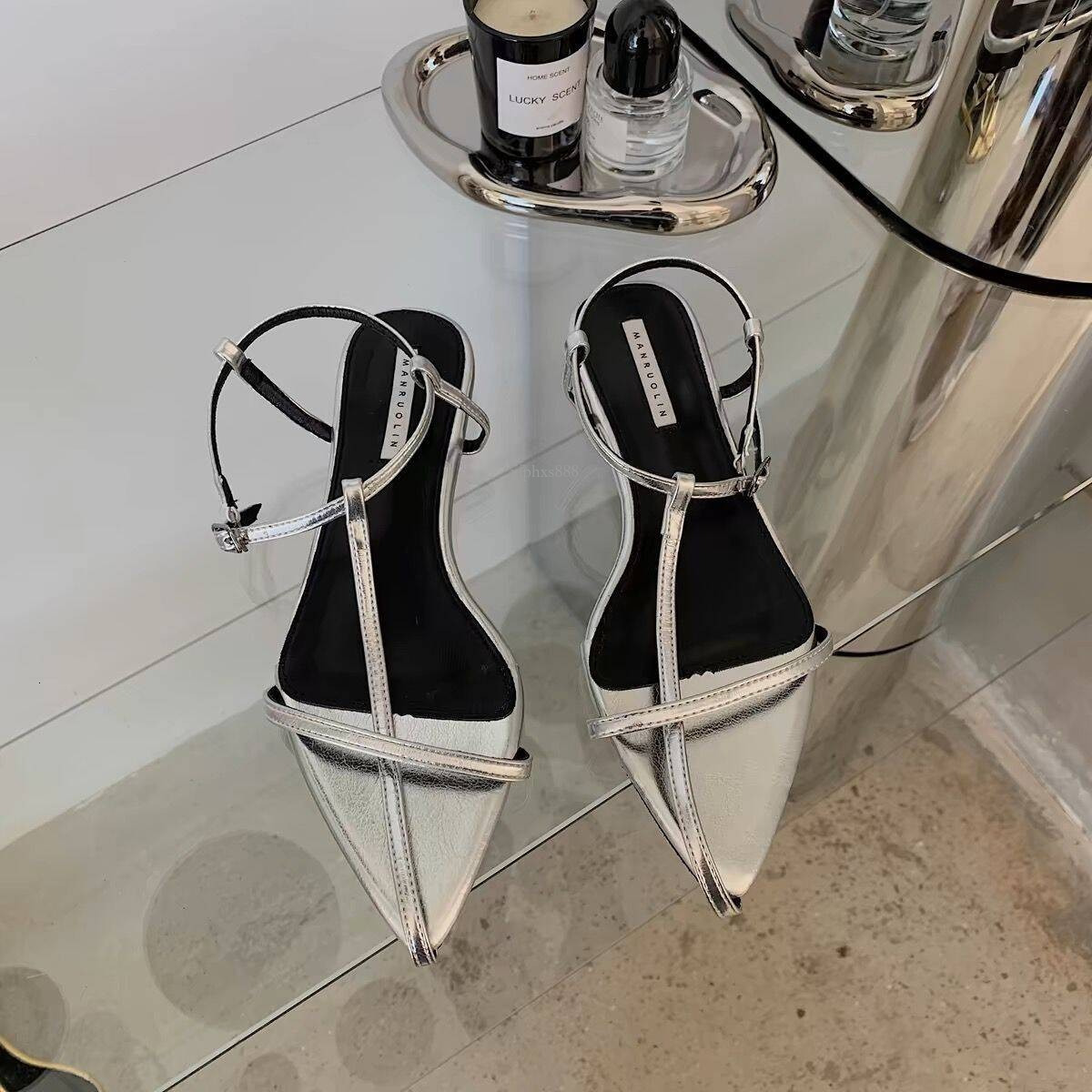 New Designer Sandals With Free Shipping 2025 Summer Korean Version Pointed Bottomed Sandals With A Slim Flat Heel Cross Buckle Strap Roman Women'