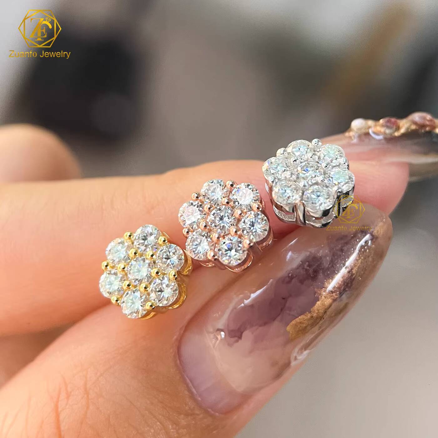 Bulk Wholesale 8MM Size Cluster Moissanite Flower Stud Earrings 925 Sterling Silver VVS Diamond Luxury Fine Jewelry Men Women