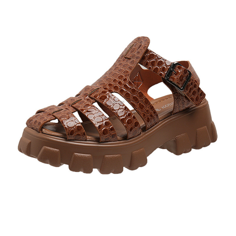New Designer Sandals With Free Shipping Thick Soled Patterned For Women Pig Cage Shoes Hollow Woven Sponge Cake, Roman Sandals Oversized Ins Style San