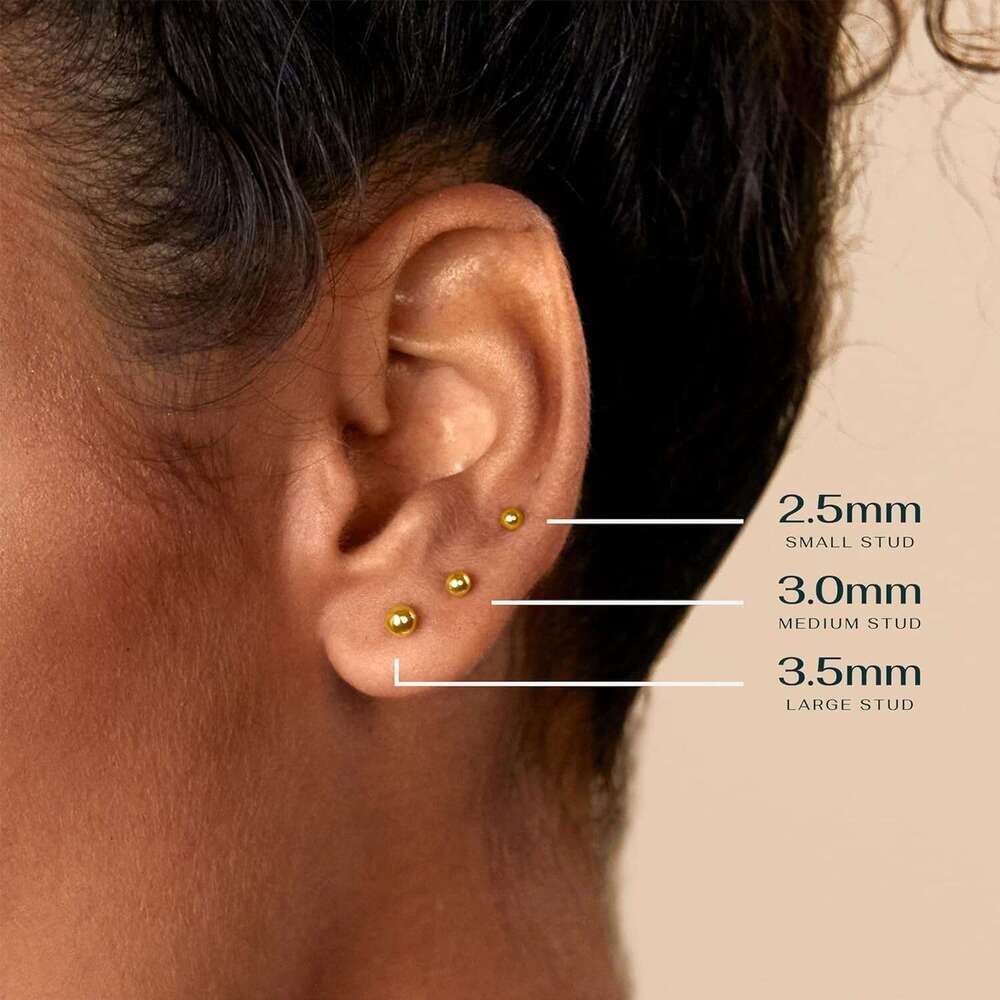 14K Gold Plated Solid Sterg Sier Posts Dainty Ball Flatback Cartilage Helix Piercing Jewelry - Small Screwbacks Stud Earrings for Women