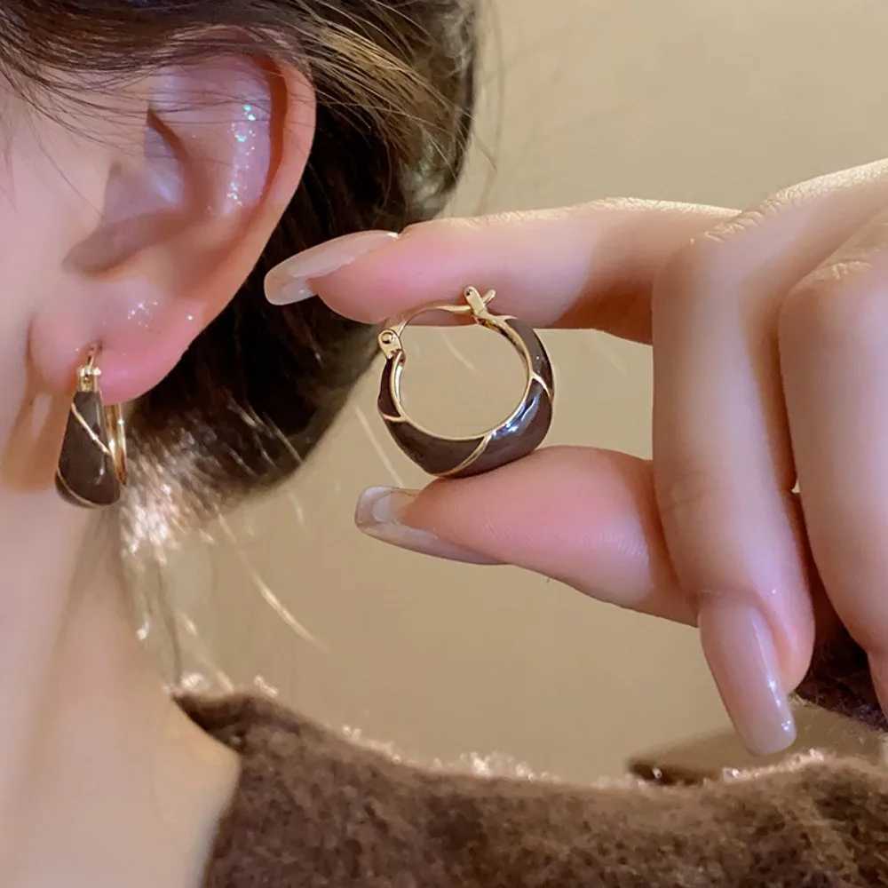 Vintage Brown Enamel Zircon Ring Earrings Suitable for Women Exquisite Stainless Steel Beads Bridal Jewelry Accessories Y250401