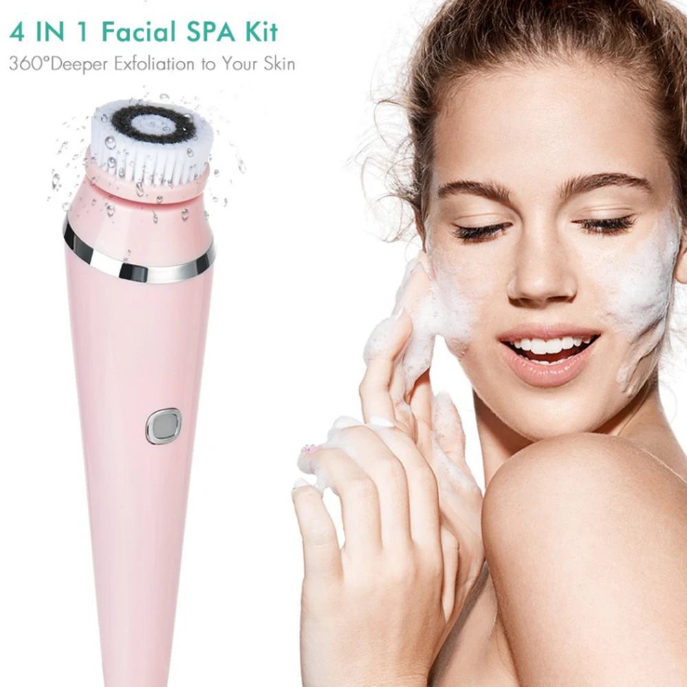 Deep Pore Cleansing Brush 4 in 1 Exfoliator Face Massager with 4 Replacement Heads Oily Skin Care USB Charging No Stand 251030