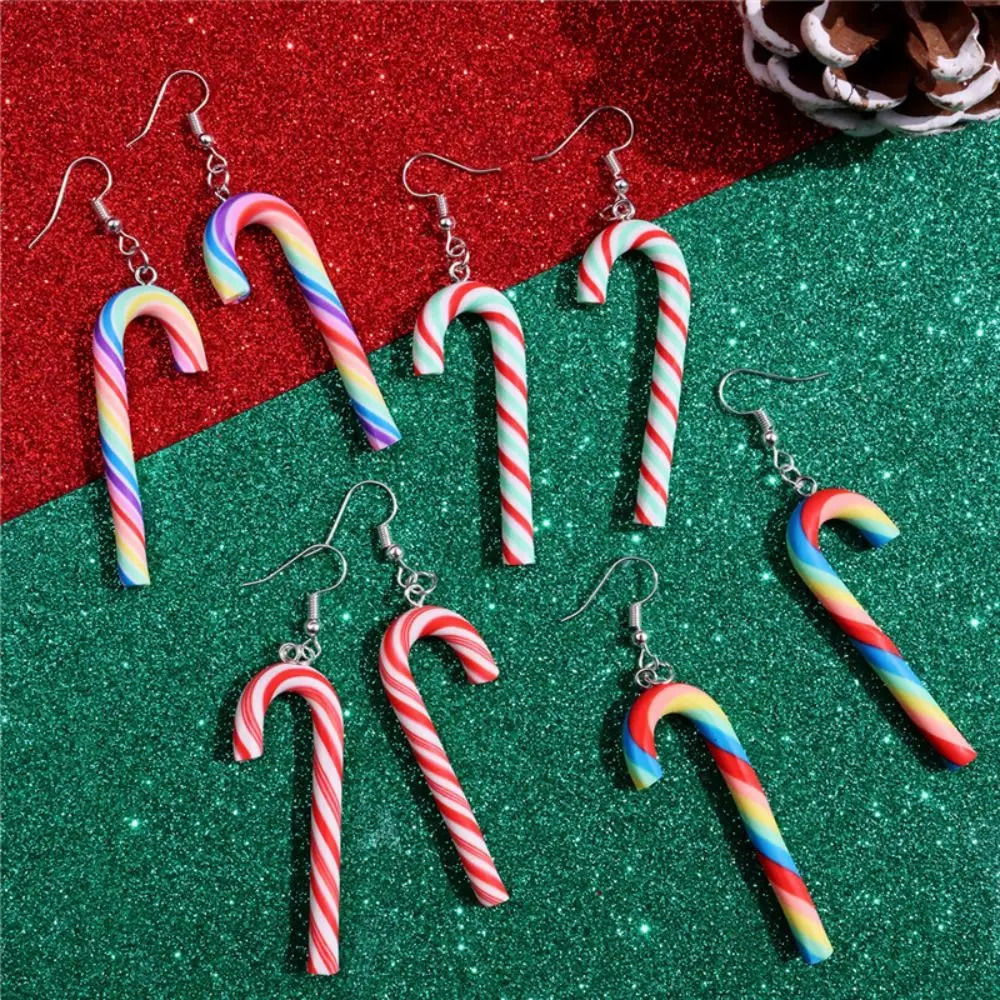 Colorful Stripes Christmas Earrings Santa Jewelly Candy Cane Christmas Pendant Earrings Simple Style Christmas Hook Earrings 251031
