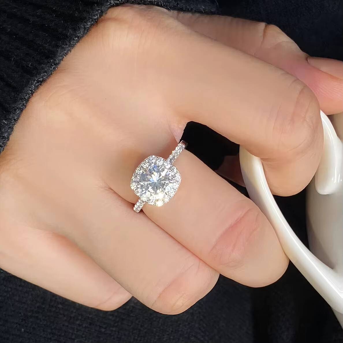 Fine Silver 925 Jewelry Rings 5A Zircon Rhodium Plated Silver Quality S925 Sterling Silver Engagement Wedding Rings for Women