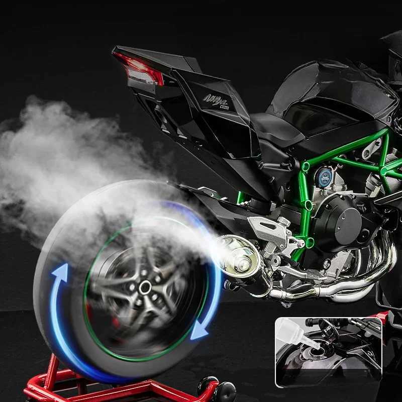 Alloy racing motorcycle model die-casting spray 1 6 Kasaki H2R sound and light can guide motorcycle toy birthday gift Z250402