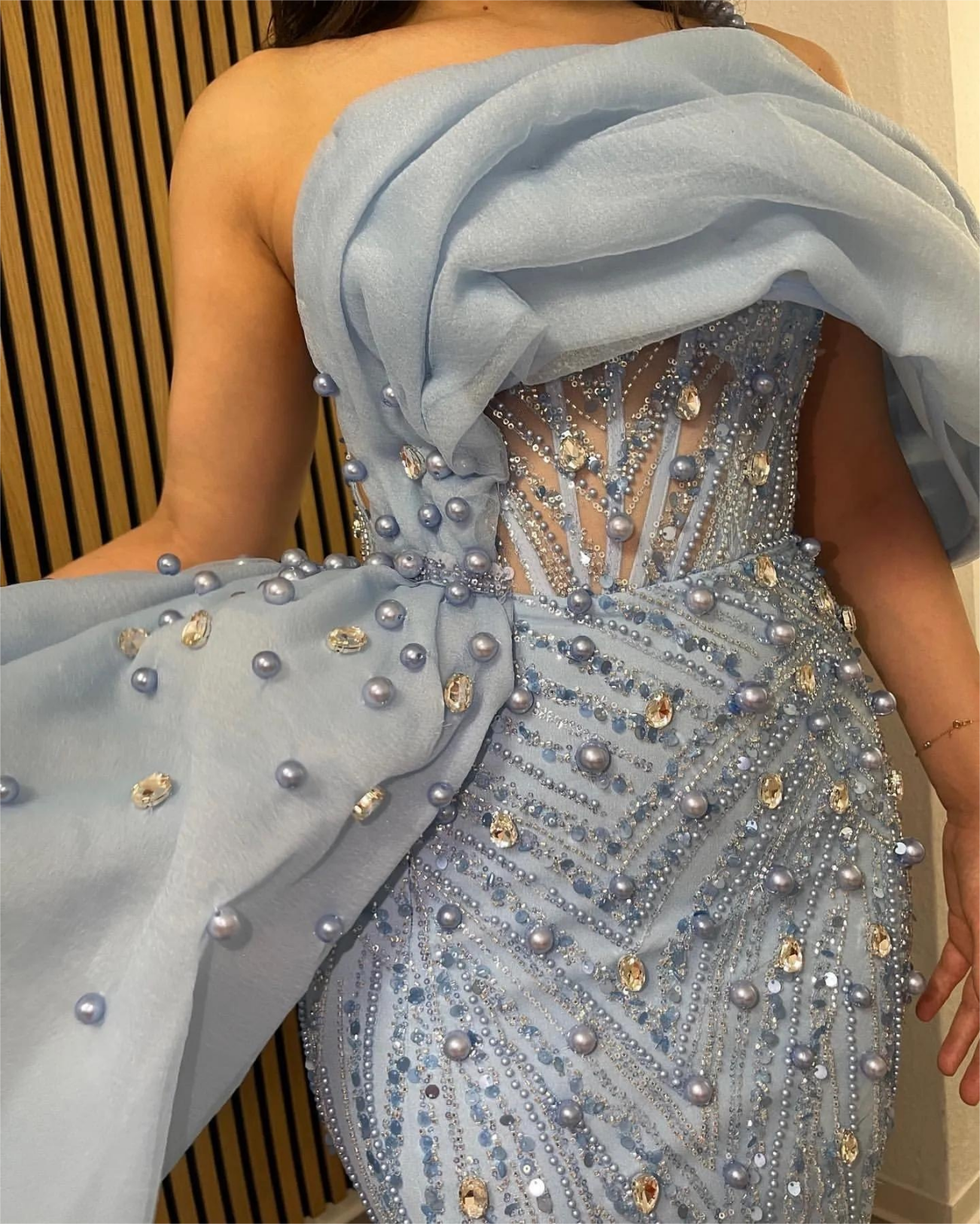 Light Sky Blue Mermaid Prom Dress Beaded Crystals Evening Formal Party Second Reception 50th Birthday Engagement Gowns Dresses Robe De Soiree