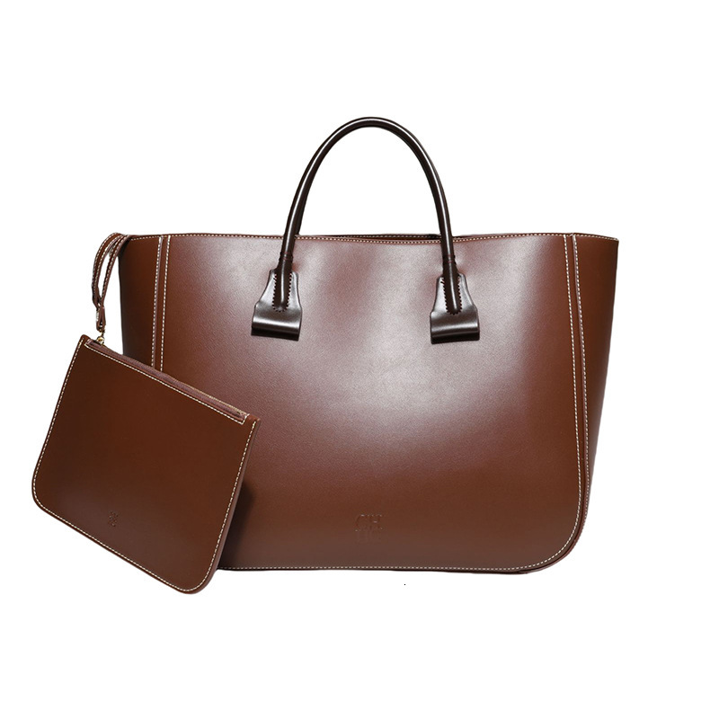 Designer bag CHHC Solid Color Commuter Women's Handbag, Genuine Leather Luxury, Basket Bag, Large Capacity