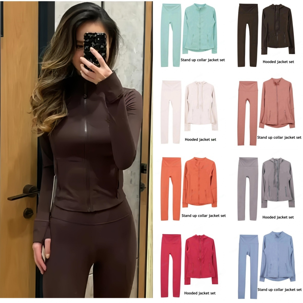 2pcs Yoga Set Gym set Jacket and leggings Women's Define Workout Sport Coat Fiess Jacket Sports Quick Dry Activewear Top Solid Zip Up Sweatshirt Sportwear