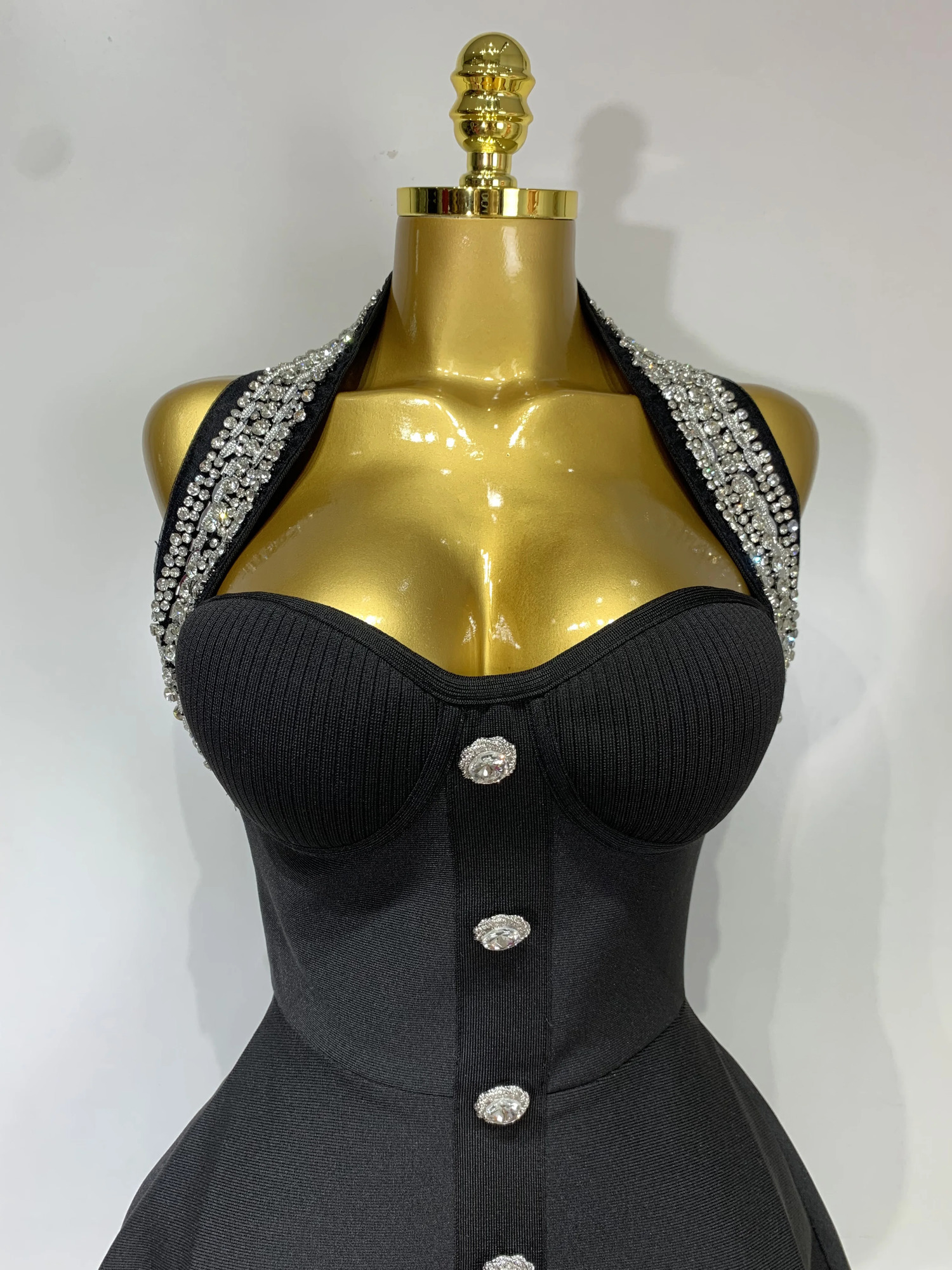 Fashion Women Party Dress Halter Sleeveless Backless Sparkly Rhinestone Bandage Dresses Elegant Evening Club Wear 251028