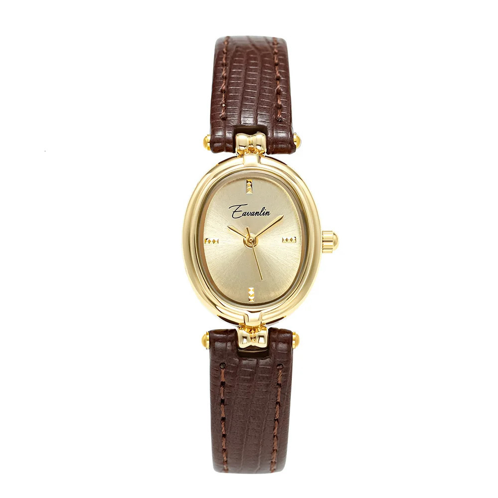 Retro Niche n Square Rectangular Gold Dial Quartz Womens Watch Casual Brown Leather Waterproof Fashion Watch Relogio 251031