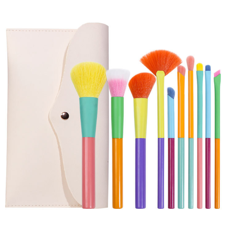 10 Macaron makeup brush set Soft hair powder brush Spot color brush eye shadow brush Full set of beauty tool brush 230602