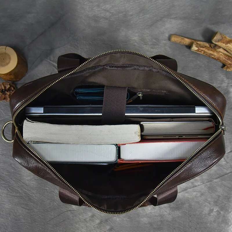 Genuine Leather Briefcase Bag 15.6 Inch Laptop Computer Cowskin Handbag For Men Male Leather Crossbody Shoulder Bag