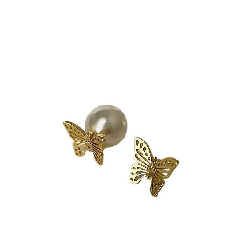 French Style Light Luxury Elegant Butterfly Imitation Pearl Stud Earrings For Women Fashion Sweet Metal Jewelry Party Gifts Y250401