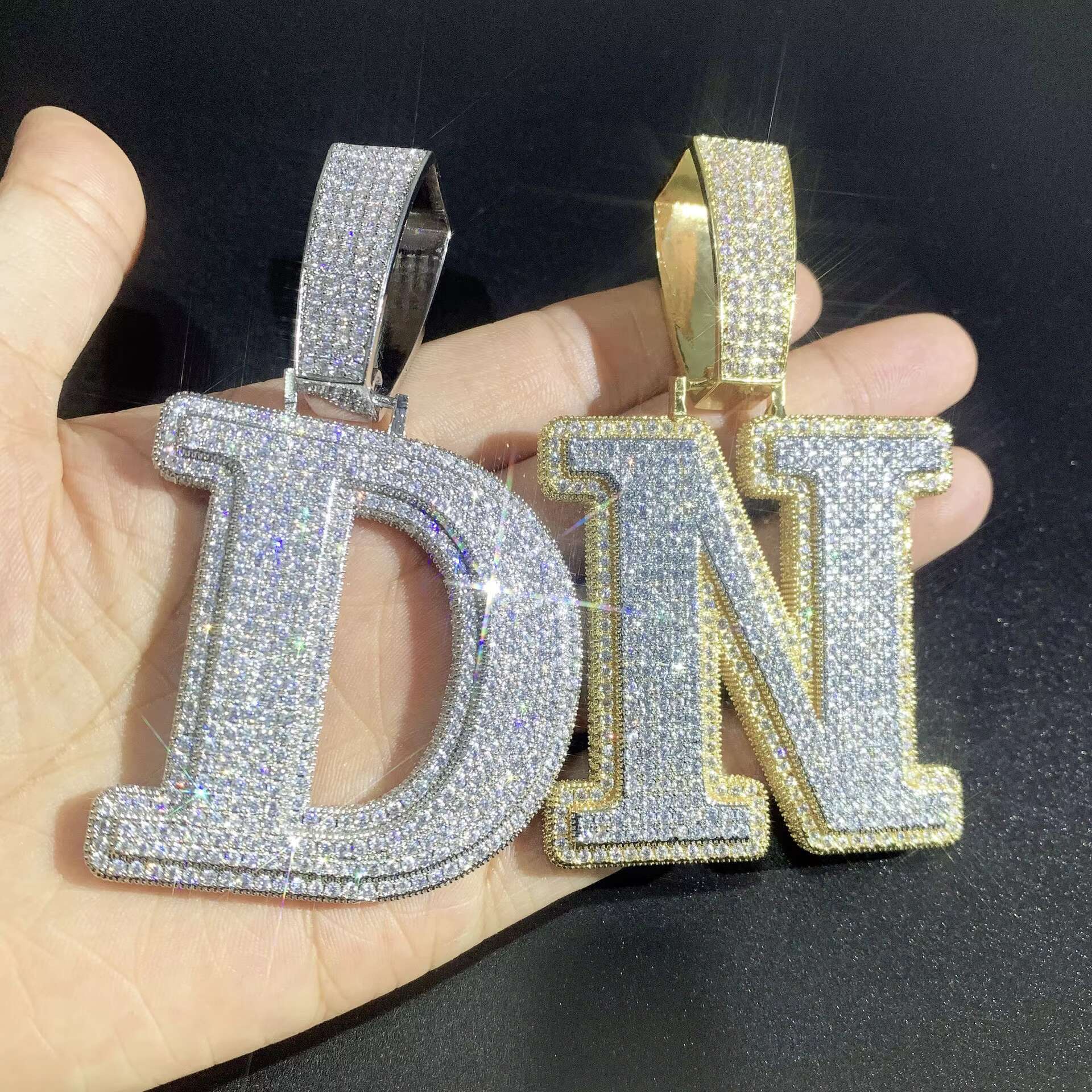Gold S Sterling Sier Vvs Moissanite Dia Initial Letter D Custom Iced Out Pendant Hip Hop Jewelry
