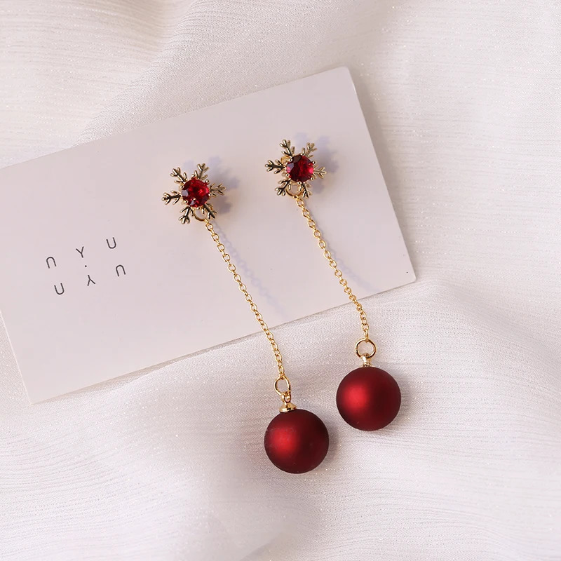 Fashion Christmas Red Dangle Earrings For Women Rhinestone Snowflake Pearl Earring Christmas Party Festival Year Jewelry 251031