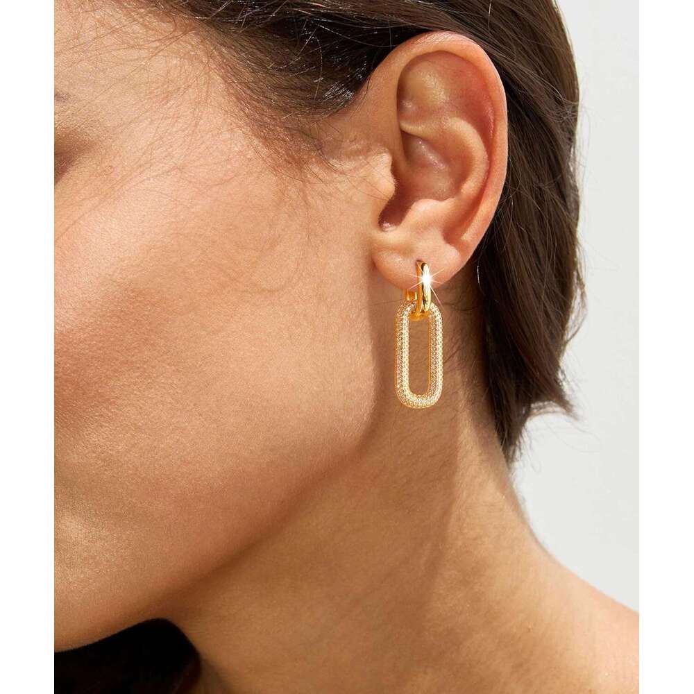 Tituthia Women Trendy, Simple Dainty 14K Plated Paperclip Square Chain k Dangle Hoops Pin Stud Hie Earrings Lightweight Hypoallergenic Minimalist Aest