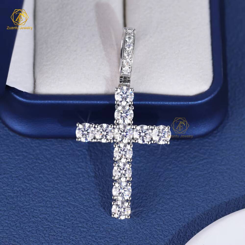In Stock Moissanite Cross Pendant Plated White Gold Yellow Gold 925S 5mm Diamond Hip Hop Cross Pendant for Chain