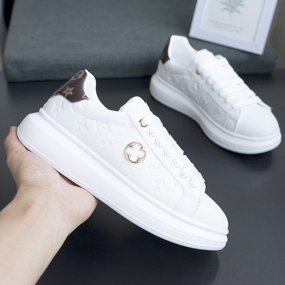 New style couple white casual printed matching color skate thick sole lightweight comfortable sports shoes fashionable men wear size 39-44