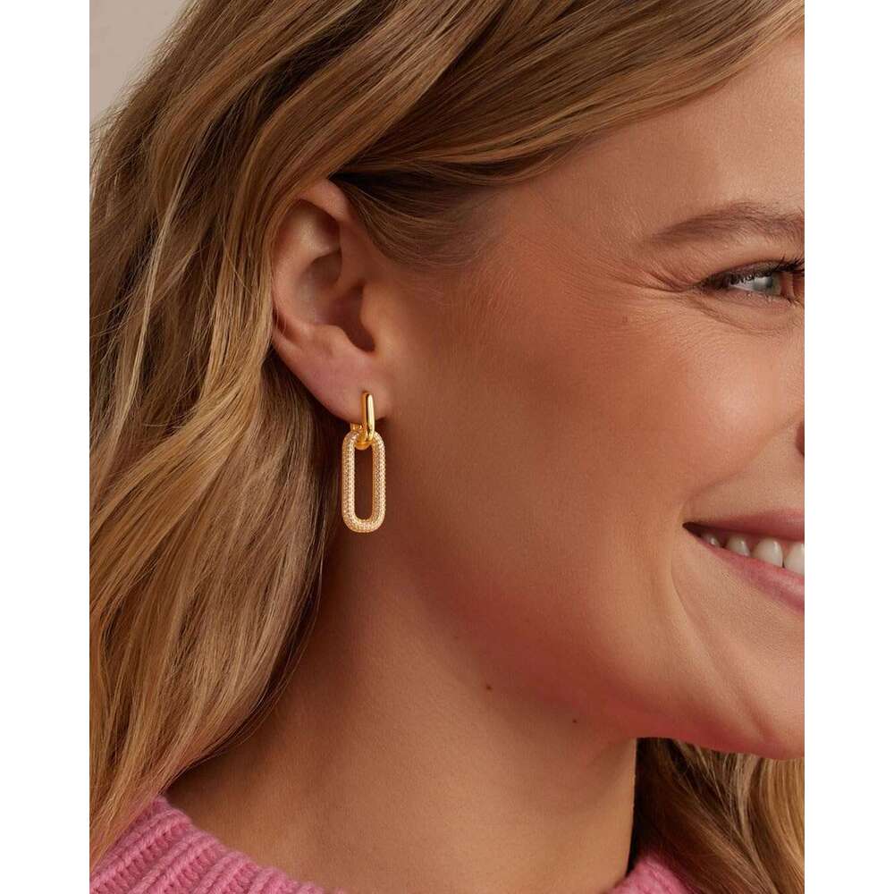 Tituthia Women Trendy, Simple Dainty 14K Plated Paperclip Square Chain k Dangle Hoops Pin Stud Hie Earrings Lightweight Hypoallergenic Minimalist Aest