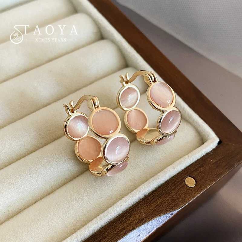 Sweet Girls Pink Round Protein Stone Ring Earrings 2025 New Design Jewelry Luxury Accessories Suitable for Womens Daily Wearing Earrings Y250401