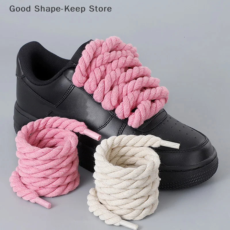 2PCS Round Thick Rope Laces Polyester Cotton High Quality Solid Color Laces 08cm120cm Width 10Colors Bold Shoelaces 251030