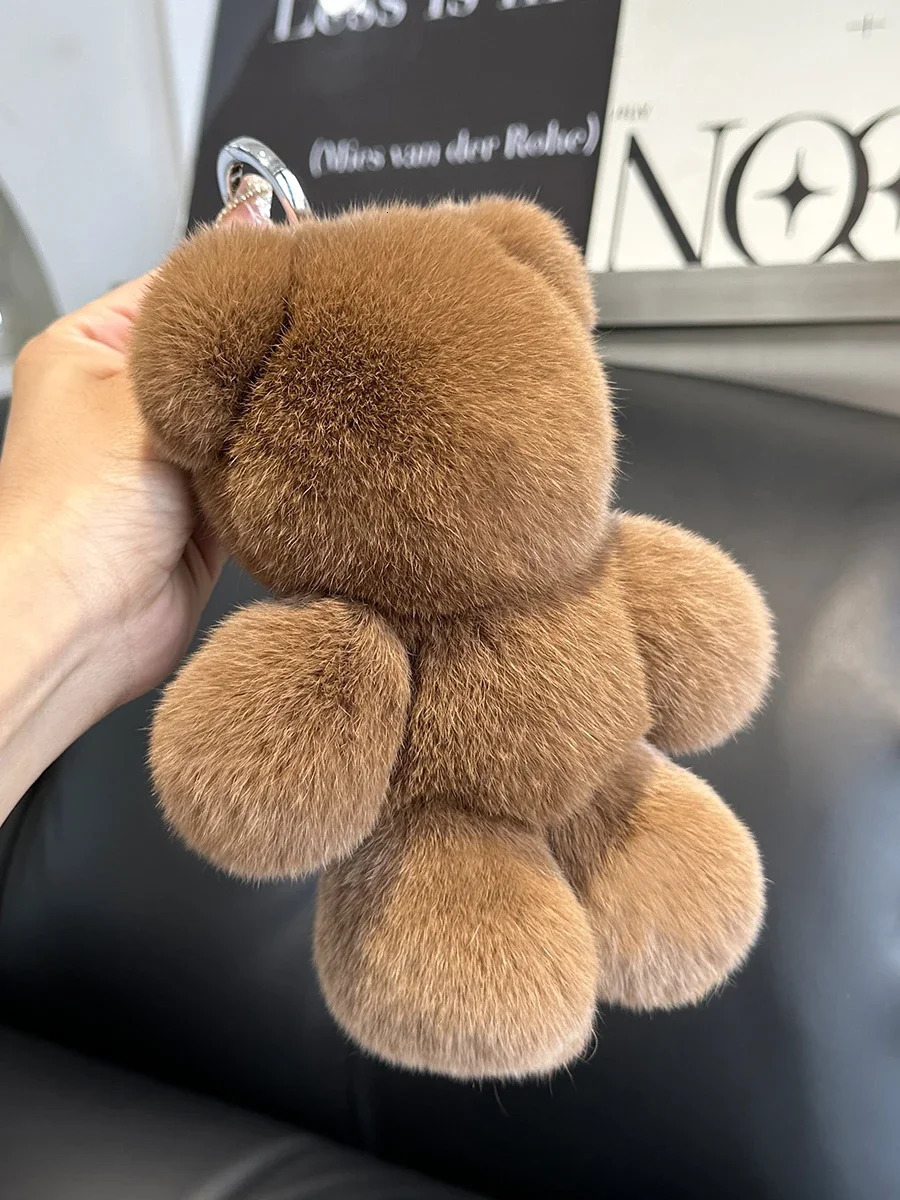 Fashion Cute Bear Keychain Real Rabbit Fur Bear Doll Pendant Toys Keyring Handbag Charm Ornament Plush Jewelry Gifts 251030