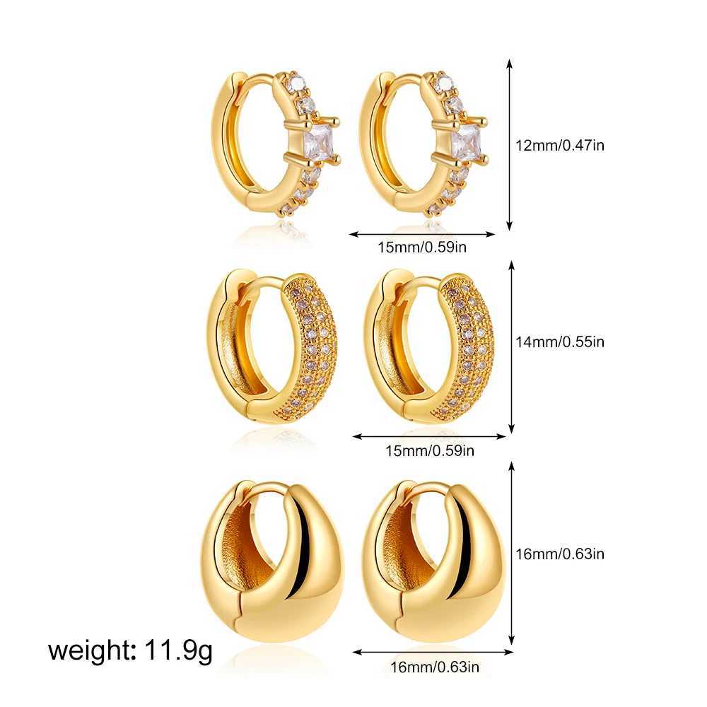 3 pairs/set of 18K gold-plated thick hoop earrings suitable for women CZ zircon stackable cartoon little Hatch earrings jewelry girl gift Y250401