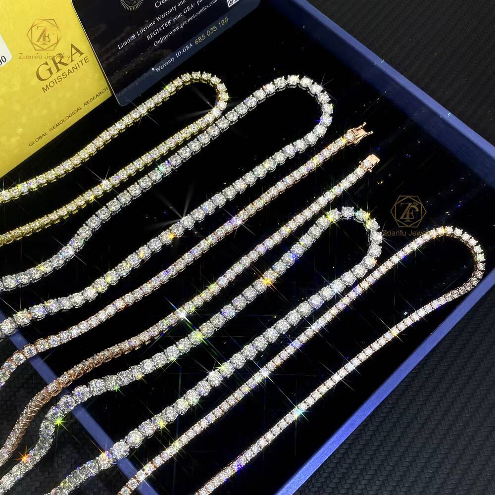 Hip Hop Jewelry Iced Out 3mm 4mm 5mmVVS Diamond Bracelet 10K 14K 18K Real Gold Moissanite Tennis Chain