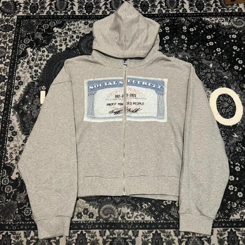 Men&#039;s Hoodies Streetwear Light Grey Zip Up Hoodie Men Women Clothing Harajuku Graphic Print Oversized Sweatshirt Gothic Vintage Autumn