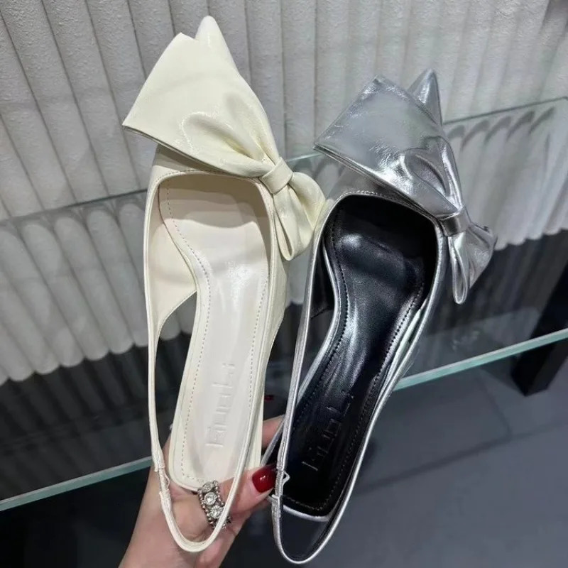Luxury Pointy Bow Sandals Womens Knot Strap Cat Boots Black Pointed Toes Satin Slip Up Low Casual Dress Shoes 250402BJ - view 3