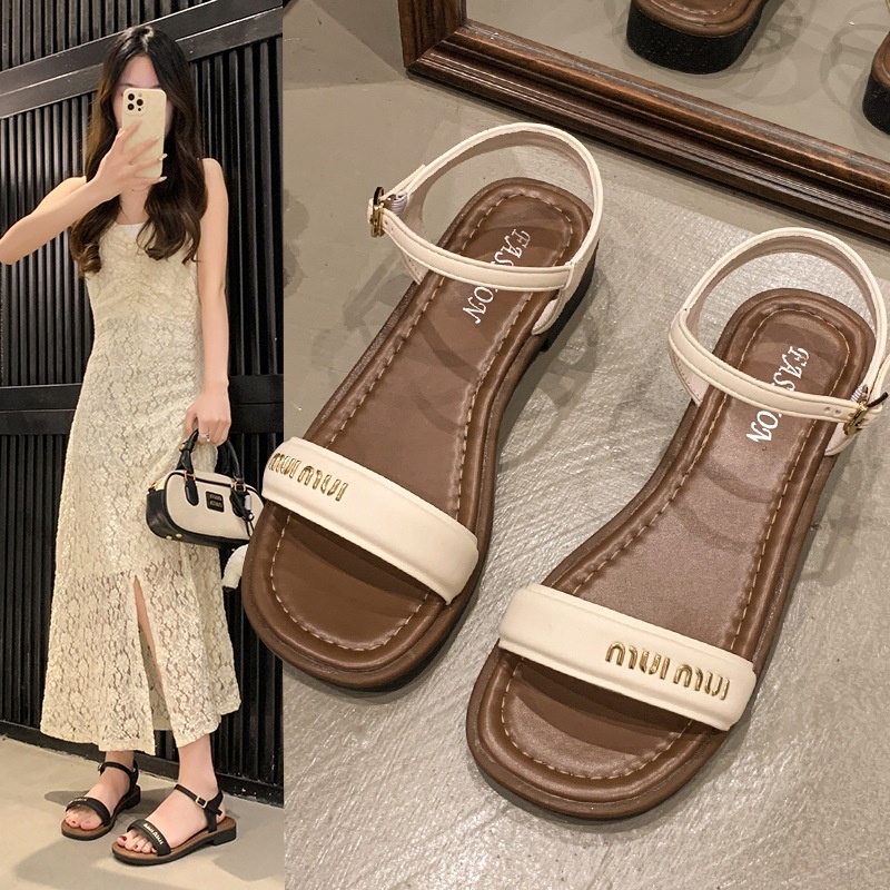 free shipping sandals designers for womens ladies 2025 new flat bottomed straight strap breathable fashion casual versatile outerwear size 35-41 for d