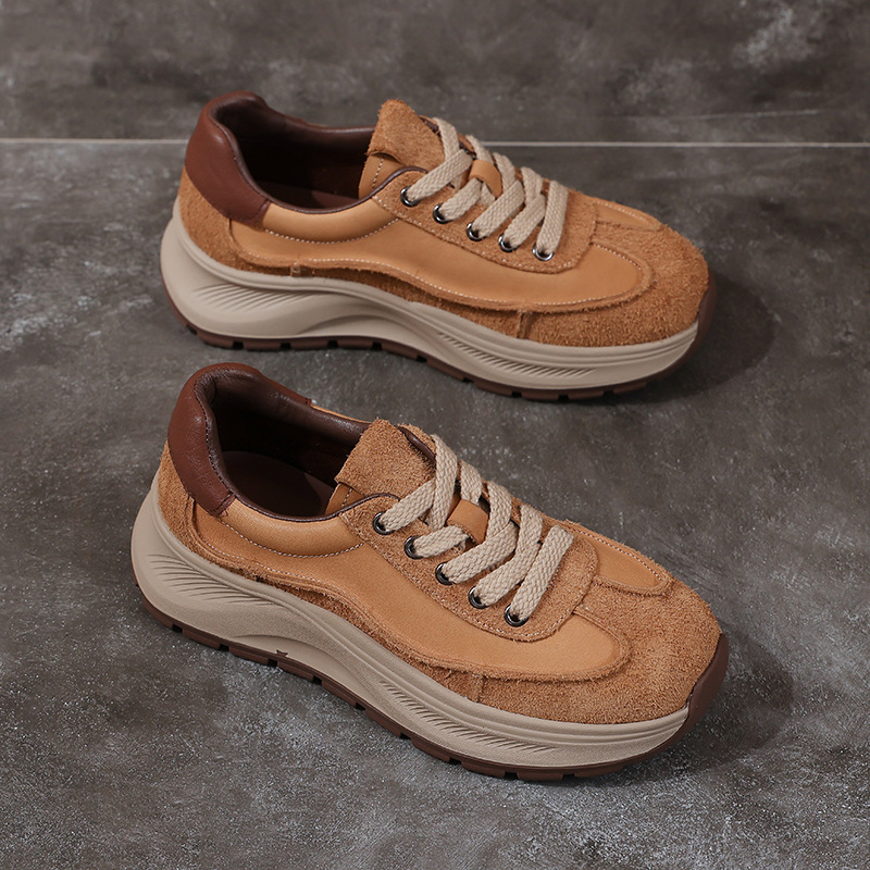 Top layer cowhide retro Forrest Gump women's platform leather daddy shoes non-slip soft-soled sports women's shoes leather casual shoes2025