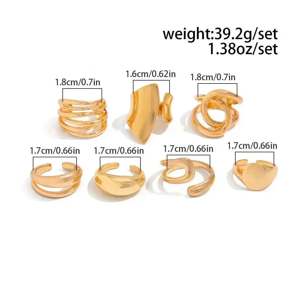 KunJoe 7Pcs Retro Hollow Out Geometric Gold Color Open Rings Set for Women Trendy Smooth Irregular Wide Ring Finger Jewelry 251031