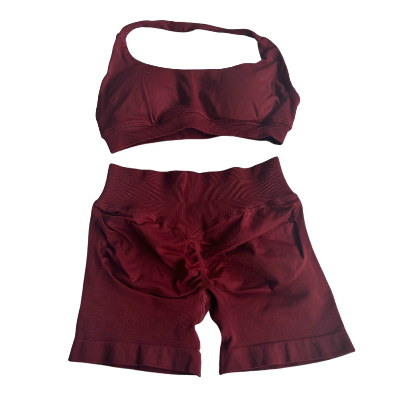 2pcs impact shorts halter sports bra sport yoga set outdoor workout suits high waist seamless scrunch short designer summer gym wear soft solid color 