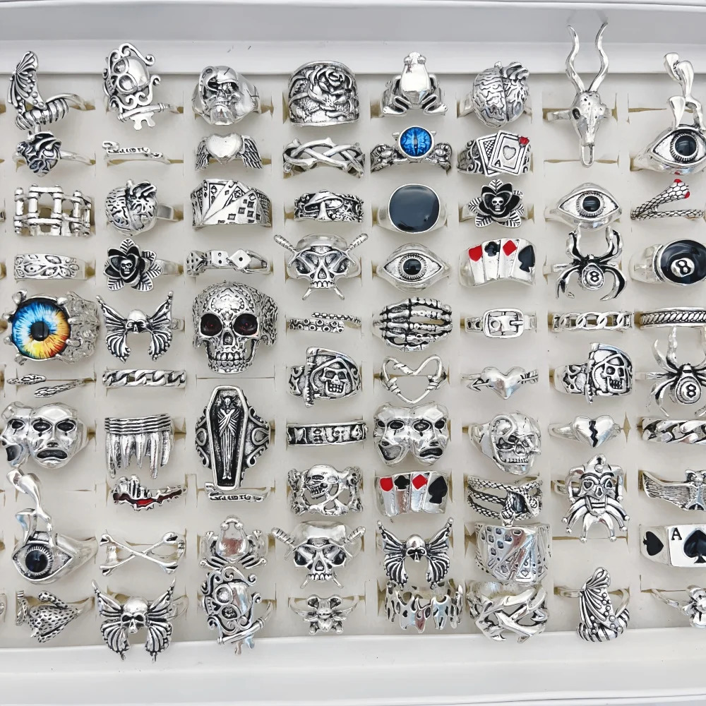 20Pieces Vintage Punk Rings Set For Women Men Mix Style Hip Hop Heart Skull Eye Finger Ring Jewelry Party Gift 251031