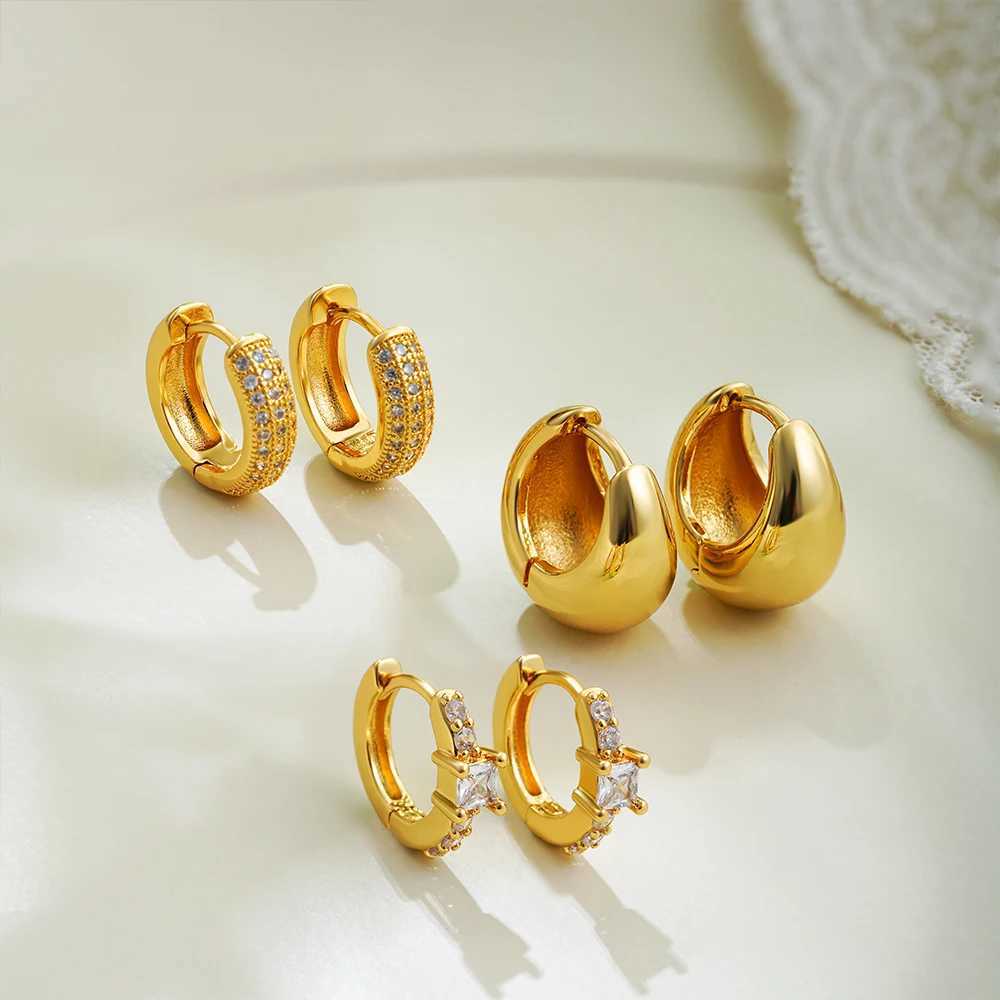 3 pairs/set of 18K gold-plated thick hoop earrings suitable for women CZ zircon stackable cartoon little Hatch earrings jewelry girl gift Y250401